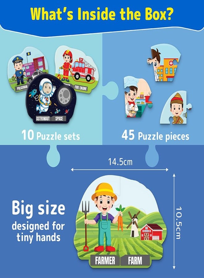 Funtad Kids Puzzleup Learn Professions,10-In-1 Entry Level Puzzle,45 Big Size Jigsaw Pieces,Montessori Educational Toy To Improve Memory & Unlock New Words,Gift For Boys & Girls Age 3,4 & 5 Yrs - Image 2